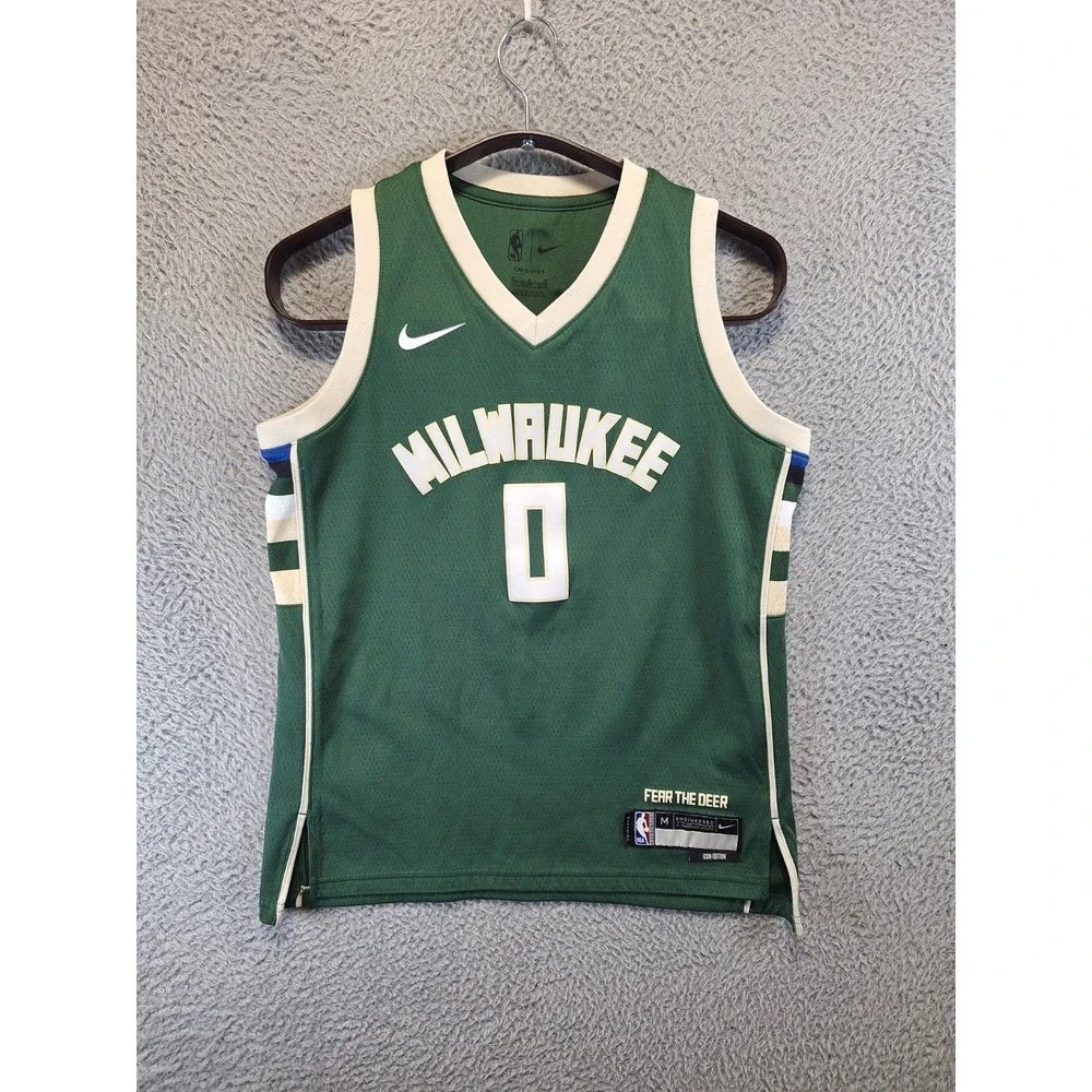 Milwaukee Bucks Jersey Boys M Green Nike Damian Lillard Basketball Icon Edition‎